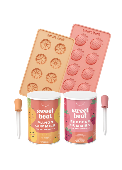 Starter Set - 2x Dosen Instant-Mix (1x Mango, 1x Erdbeere) 2x Silikon-Förmchen 2x Pipetten